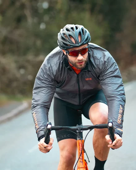 Close up of cyclist riding on a country lane