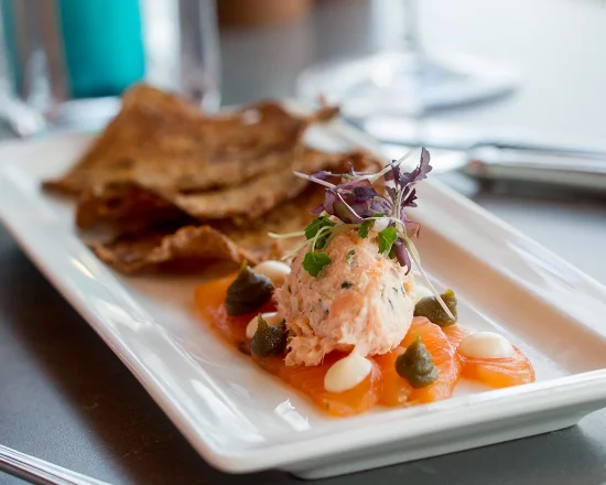 Fine dining dish made with fresh salmon