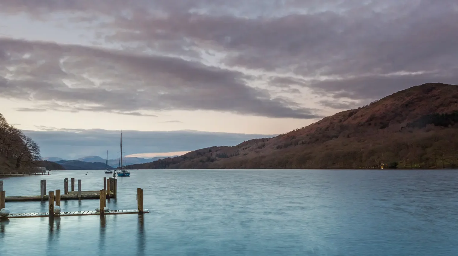 Atmospheric view of Lake Windermere at dusk