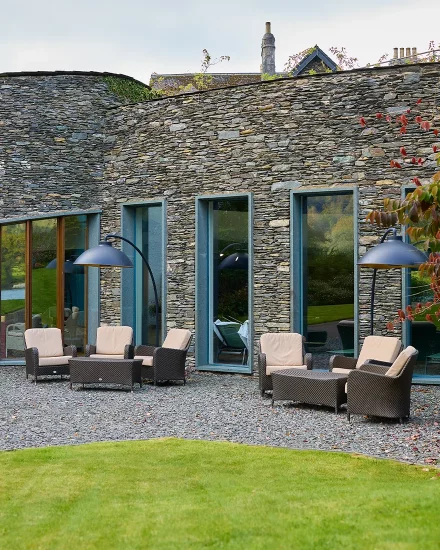 The modern Lakeside Hotel Spa building built in traditional Lakeland slate