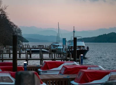 Boats on the lake on a cold morning